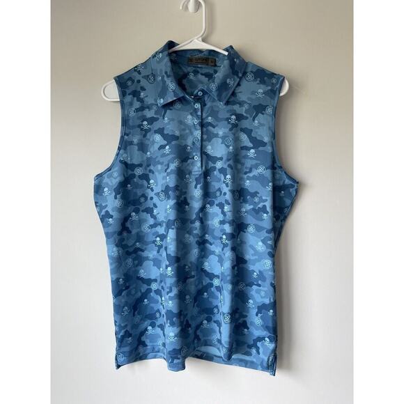 G/FORE Shirt Men's XL Skull Camo Blue Sleeveless Activewear Golf Stretch​​​ - Picture 1 of 5